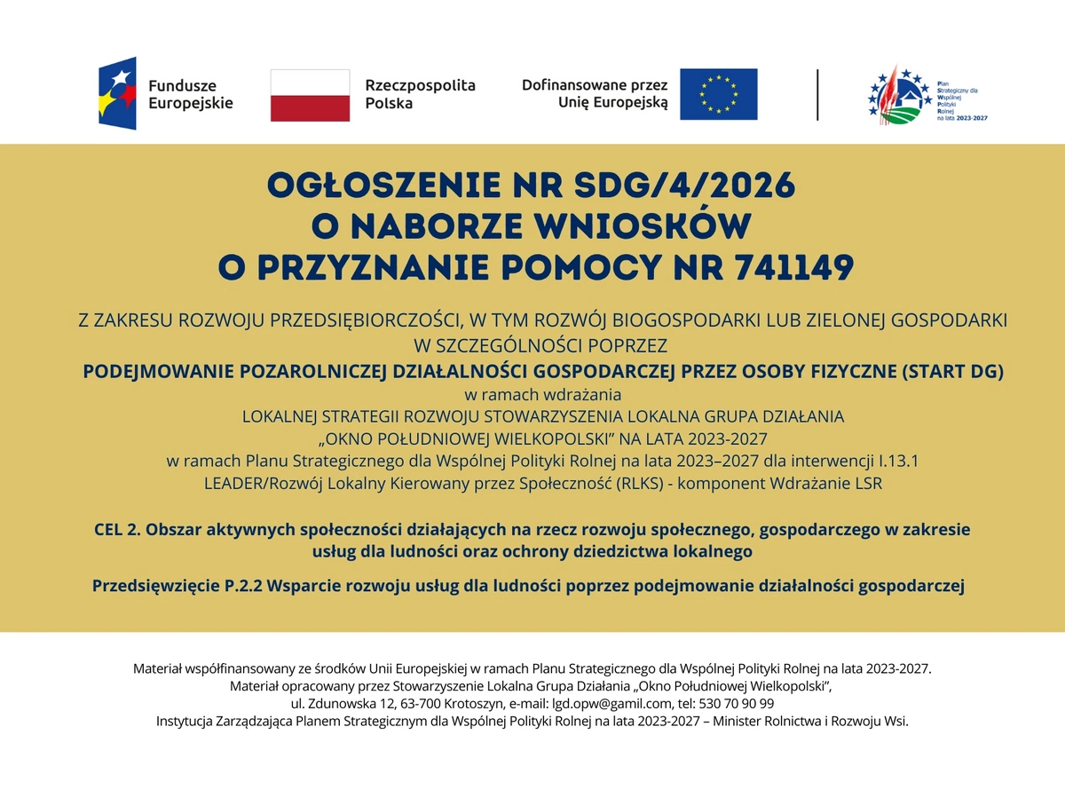 Nab&oacute;r wniosk&oacute;w nr 741149 - podejmowanie działalności gospodarczej przez osoby fizyczne (START DG)