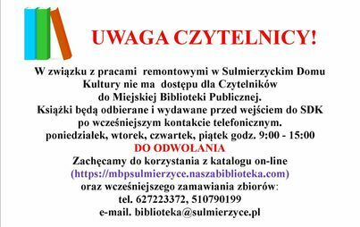 Zdjęcie do OGŁOSZENIE MIEJSKIEJ BIBLIOTEKI PUBLICZNEJ 