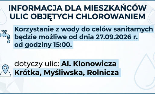 Zdjęcie do Informacja dla mieszkańc&oacute;w ulic objętych chlorowaniem